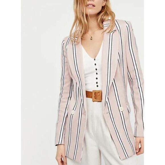 Free People Uptown Girl Oversized Blazer in Pink‎ Stripes 100% Cotton, Small - Picture 9 of 15